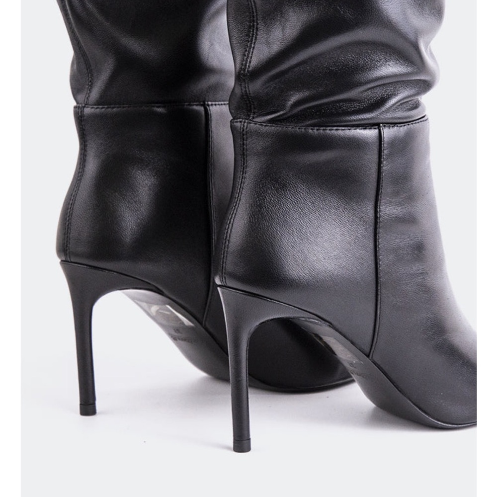 L’INTERVALLE Allister Black Leather Women's Knee-High Stiletto Boots | 9 - Picture 5 of 7